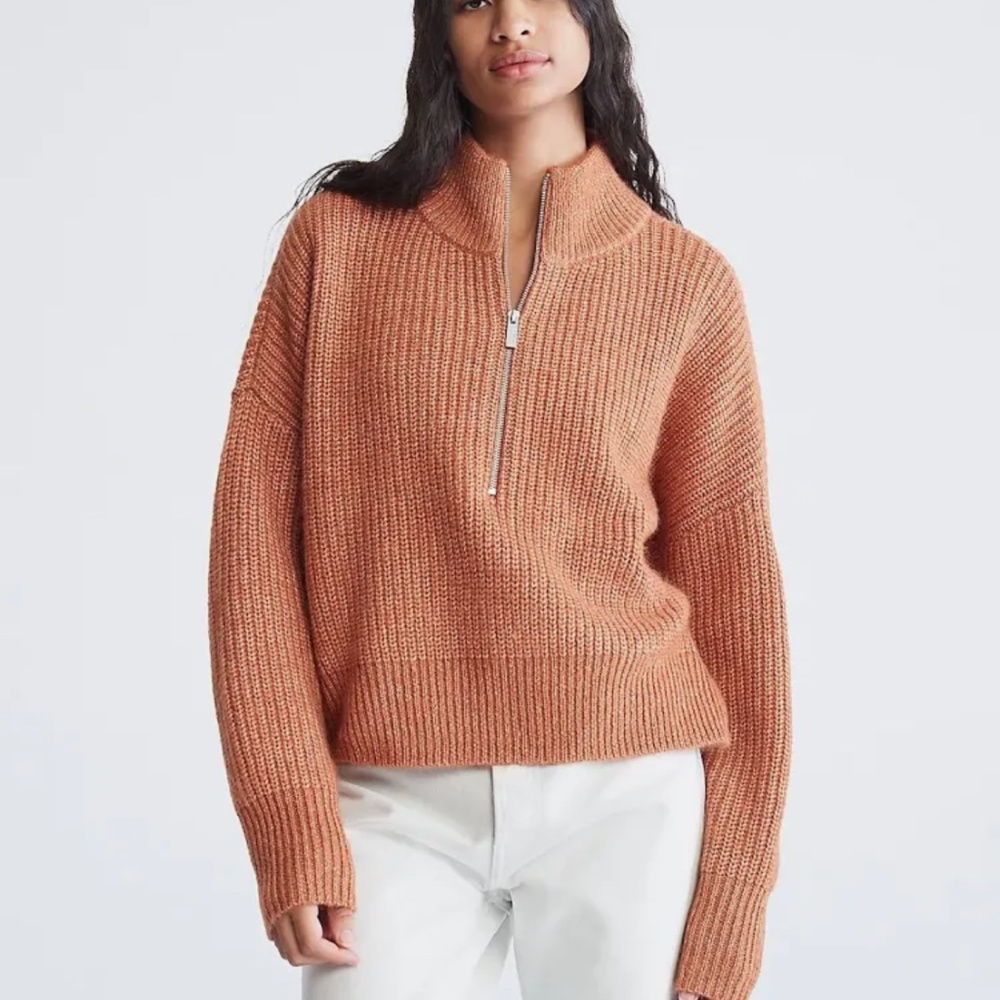 Calvin Klein Copper Oversized Ribbed Mock Neck Top